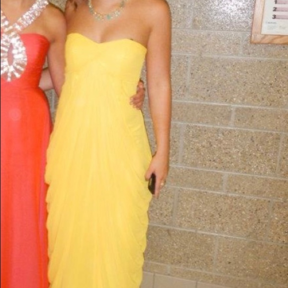 Yellow Long Ruffled Evening Dress